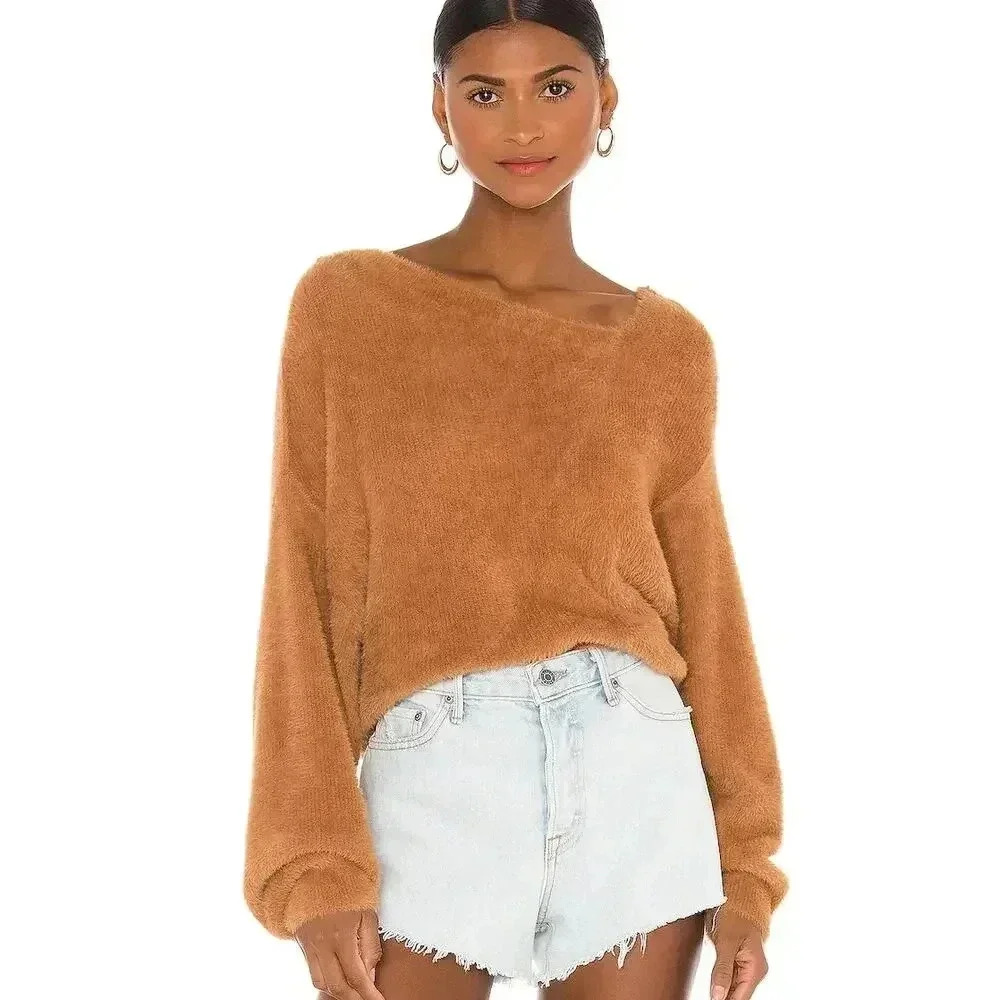 Free People Star Sign Pullover Fuzzy Off Shoulder Sweater‎